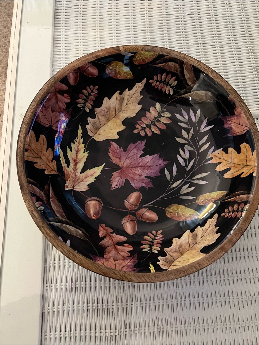 Tabletops Unlimited "Harvest Leaf" wooden serving bowl